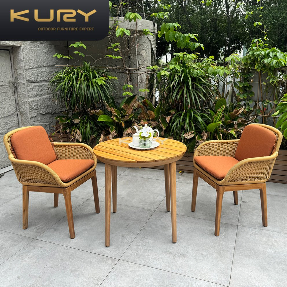 Good Quality Bistro Rattan Outdoor Furniture Teak Garden Wooden Chair Sofa Set