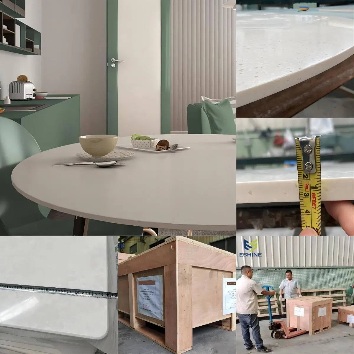 Customized Corian Coffee Table Top in Vein Pattern/Cream/Warm White and Round/Square/Rectangle Design Corian Extending Dining Table for Outdoor/Exterior