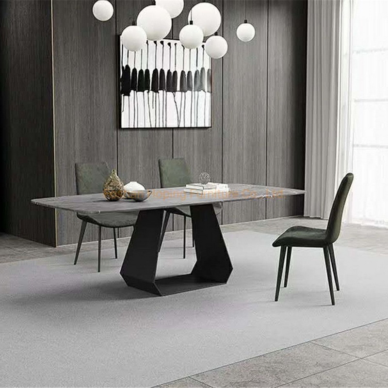 Factory Wholesale Modern Restaurant Furniture Luxury Rectangle Marble Dining Table with Steel Base