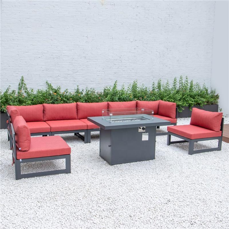 Luxury Metal Aluminum Frame Sectional Sofa Patio Outdoor Garden Sofa Set with Fire Pit Table