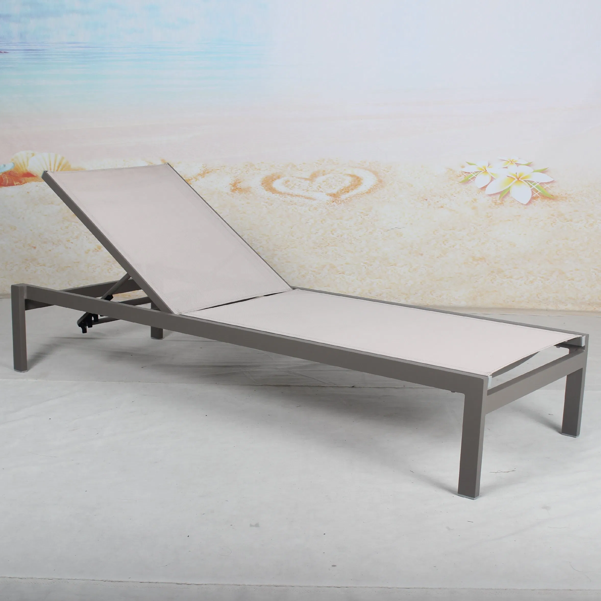 Outdoor Hotel Pool Furniture Stackable Aluminum Mesh Fabric Beach Chaise Lounge