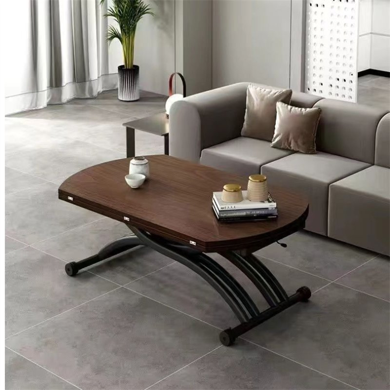 Simple Lifting Multifunctional Rotate Extending Round Rock Plate Glass Tea Table Dining