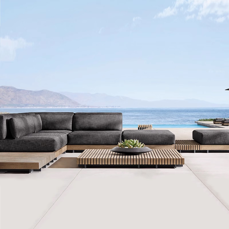 Outdoor Teak Wood Furniture Set Garden Patio Sofa Waterproof Fabric Garden Furniture