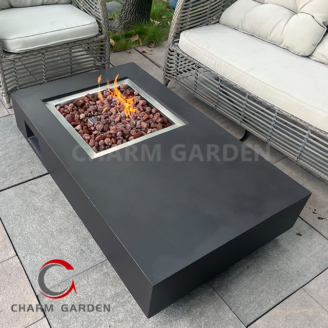 Charm Garden Durable Glass Fiber Reinforce Concrete Fire Table Natural Gas Propane Fire Pits Outdoor Fireplace Dining Table