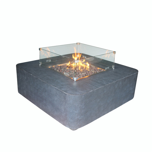 Dining Big Square Fire Pit Table with Red Lava Rocks Temper Glass Wind Guard