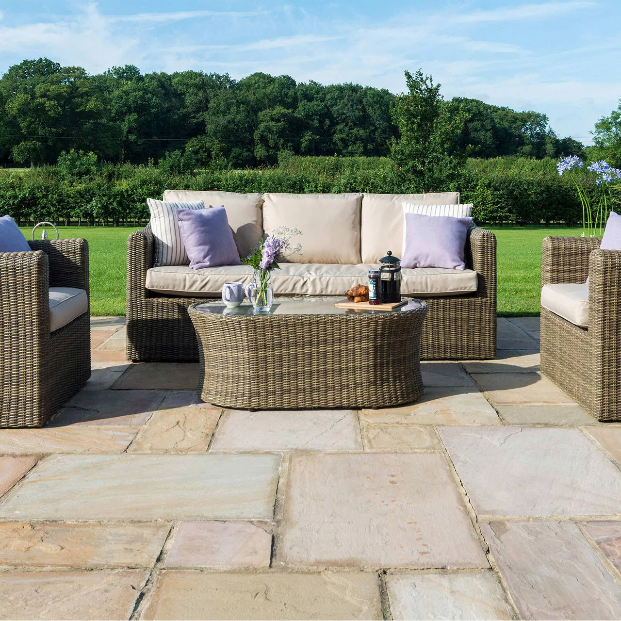 Courtyard Luxury L Shape Sectional Lounge Outdoor Furniture Sets Patio Wicker Conversation Sets Garden Lounger Rattan Sofa Outdoor Sofa