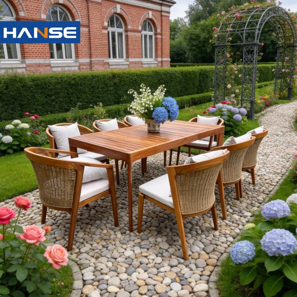 Nordic 6 Seater White Marble BBQ Table Fire Pit Set Garden Dining Table Set Rattan Modern Outdoor Dining Tables