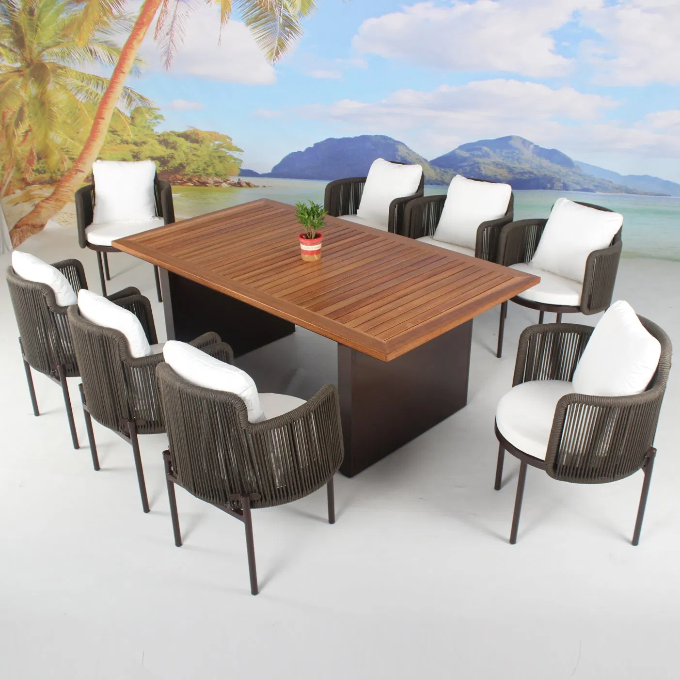 Luxury Garden Furniture 8 Seat Rope Chairs Patio Outdoor Dining Table Set