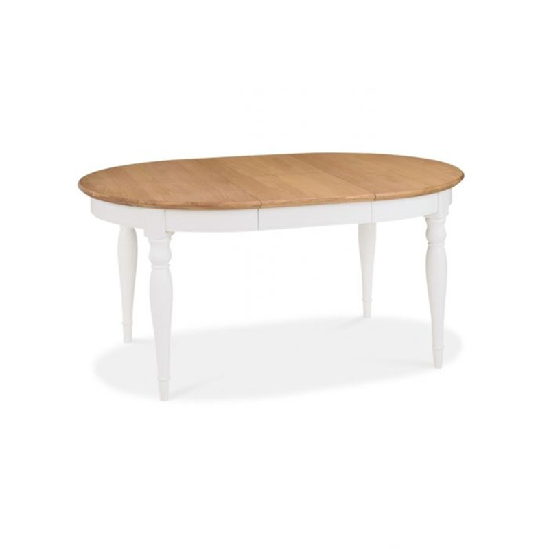 China Manufacturer Wholesale Two Tone Solid Oak with White Painted Wooden 4-6 Extending Circular Dining Table Dining Room Round Painting Extension Tables