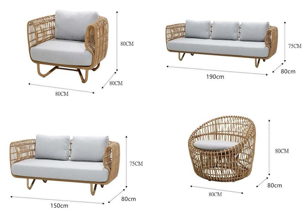 Factory Wholesale Modern Design Fabric Round Rattan Woven Outdoor Furniture Garden Two Seater Sectional Leisure Sofa