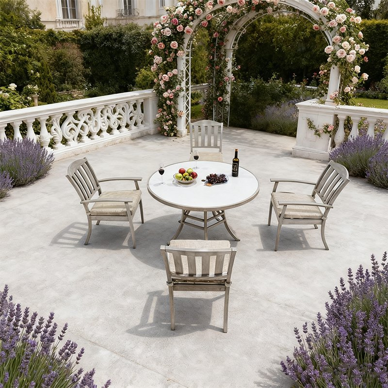 Outdoor Patio Furniture 5 Pieces Dining Set, Patio Furniture Set of 4 Patio Stackable Dining Chairs and Outdoor Metal Round Table