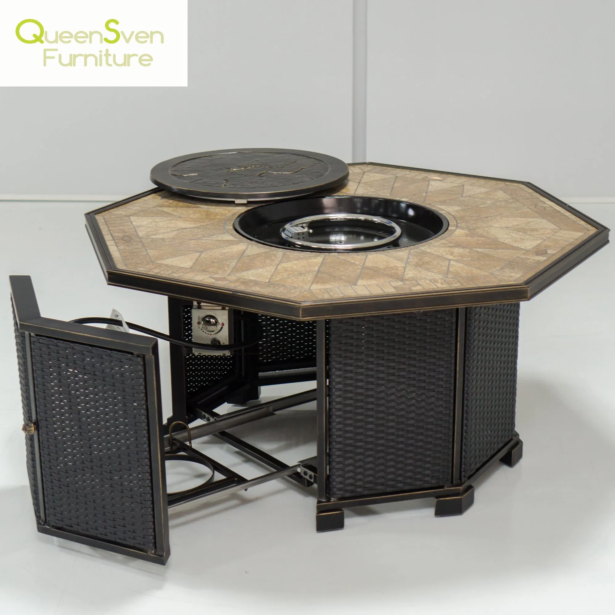Octagonal Dining Fire Pit Table - Perfect Addition to Outdoor Garden Furniture