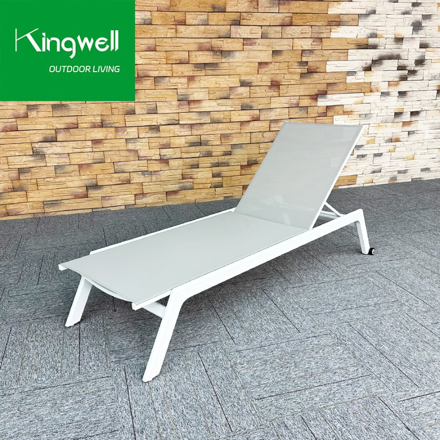 Outdoor Aluminum Frame Fabric Lounge Chaise Waterproof Textilene Fabric Sun Lounger