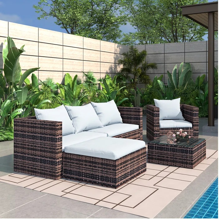 Patio Furniture Set 5 Seater Outdoor Garden Wicker Sectional Furniture Sofa