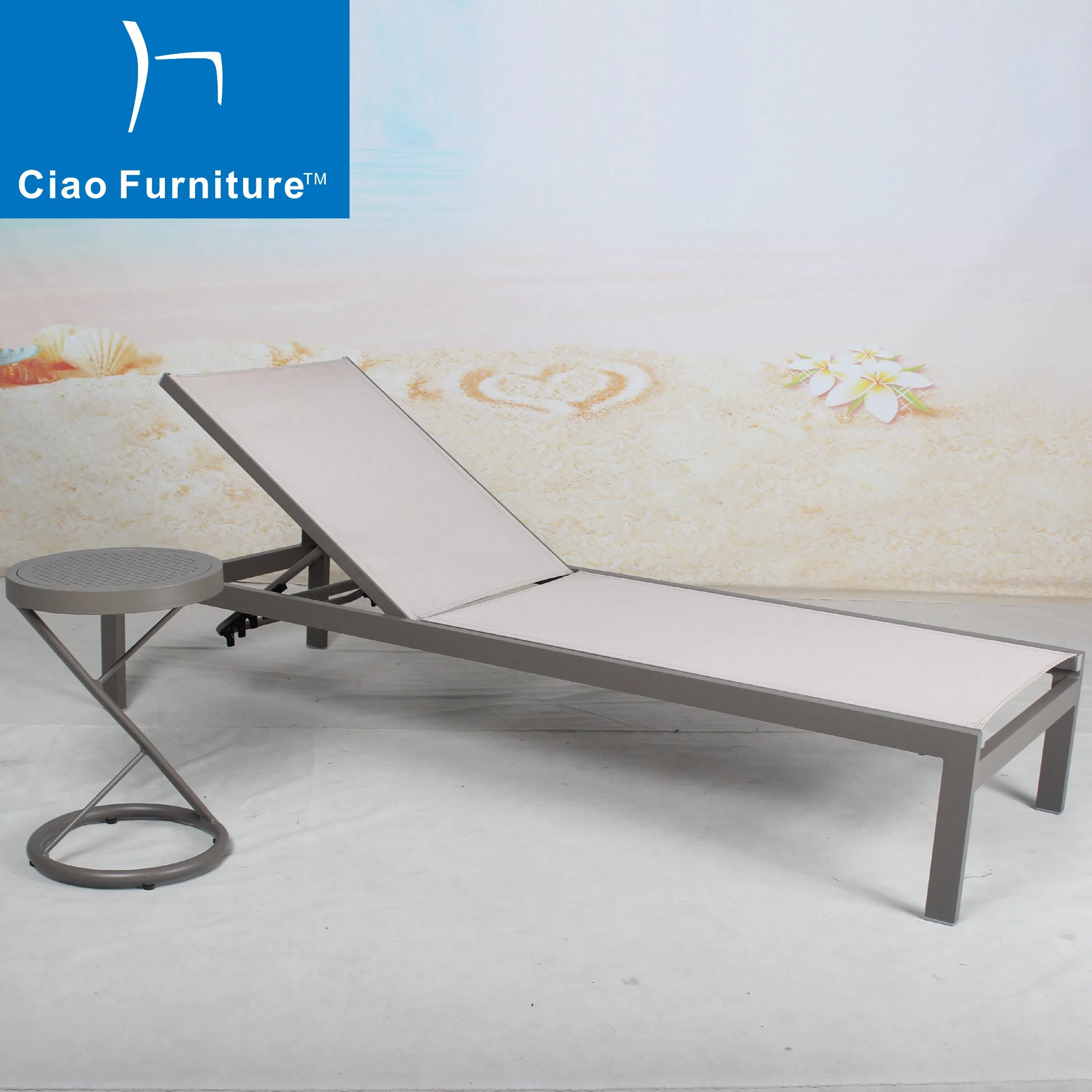 Outdoor Hotel Pool Furniture Stackable Aluminum Mesh Fabric Beach Chaise Lounge