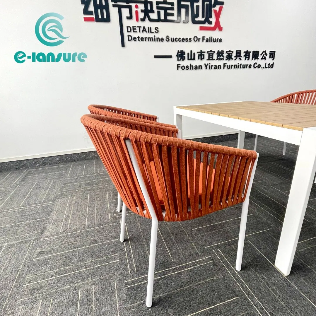 Factory Hot Selling Premium Long Lasting Outdoor Dining Set Aluminum Frame Rope Seat and Durable Plywood Table for Patio Poolside