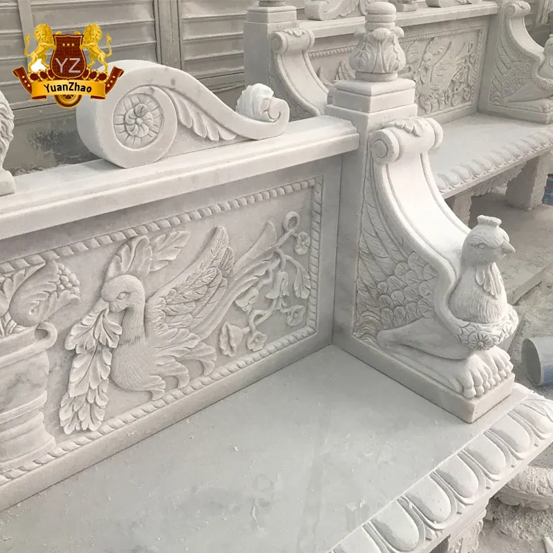 Hand Carving White Marble Stone Bench