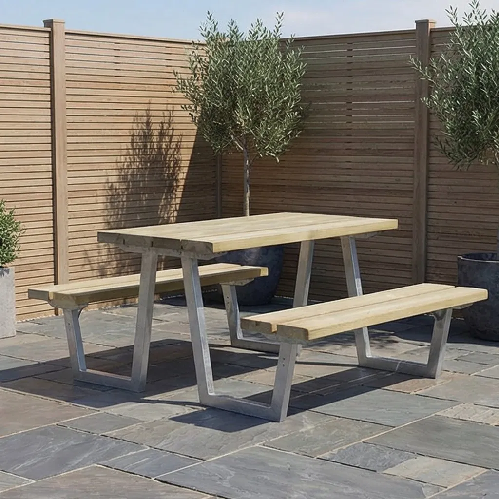 Contemporary Outdoor Garden Table Bench Set Modern Patio Furniture for Outdoor Enjoyment