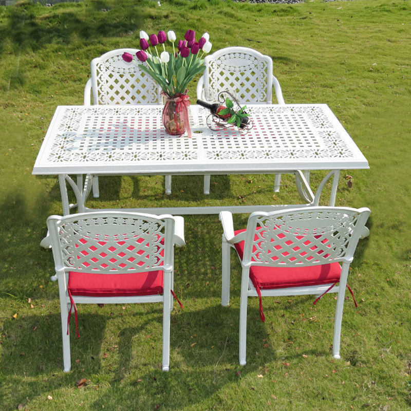 High Quality Garden Furniture Set White Cast Aluminum Patio Table and Chairs for Outdoor