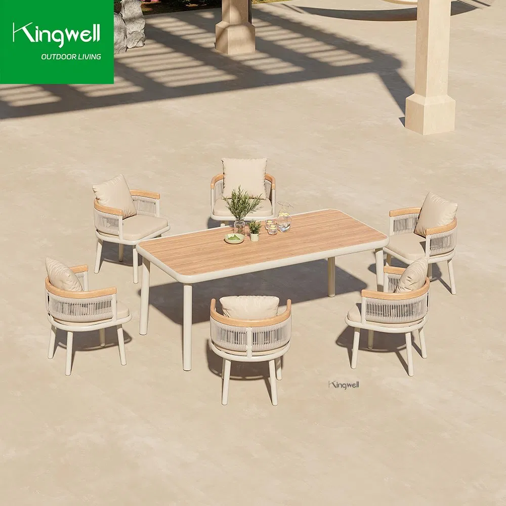 Customized Kingwell Balcony Bistro Furniture Aluminum Rope Outdoor Garden Table Set