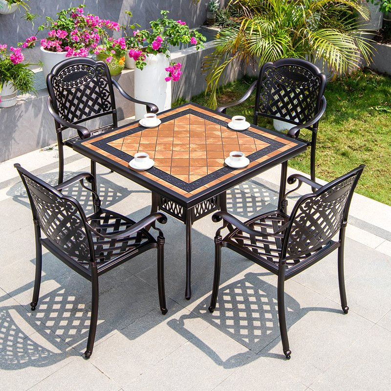 Wholesale Outdoor Antirust Cast Aluminum Round Patio Dining Table Set for Courtyard