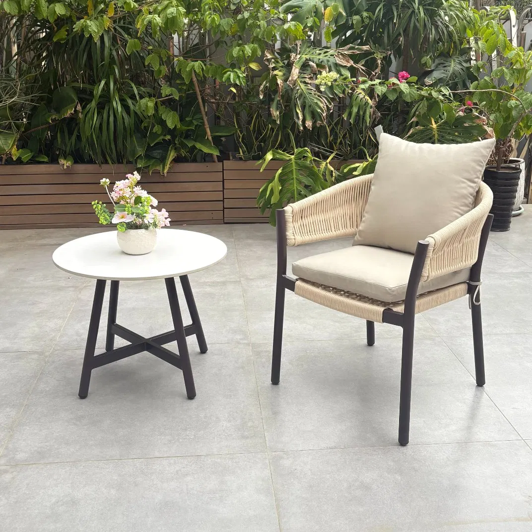 Modern Design Fashion Waterproof Rope Aluminum Patio Furniture Garden Dining Set