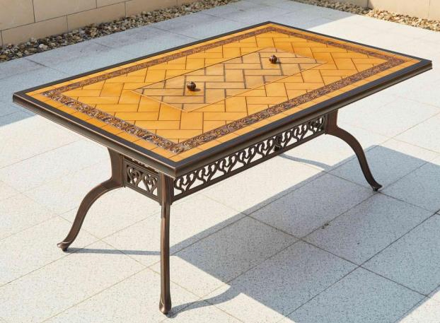 Rectangular Shaped Tile Top BBQ Grill Inserted Aluminum Cast Patio Table