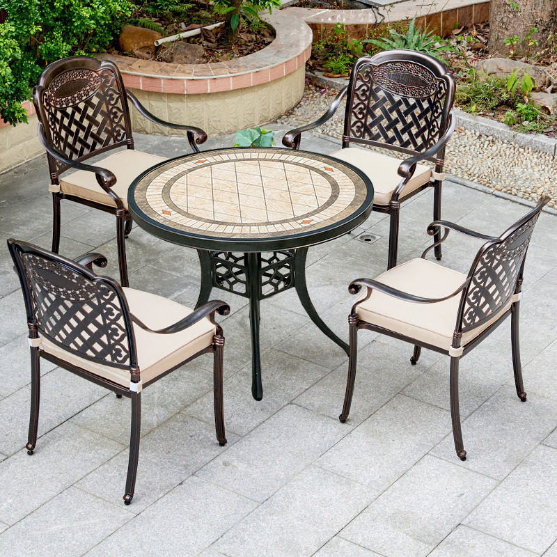 Wholesale Outdoor Antirust Cast Aluminum Round Patio Dining Table Set for Courtyard
