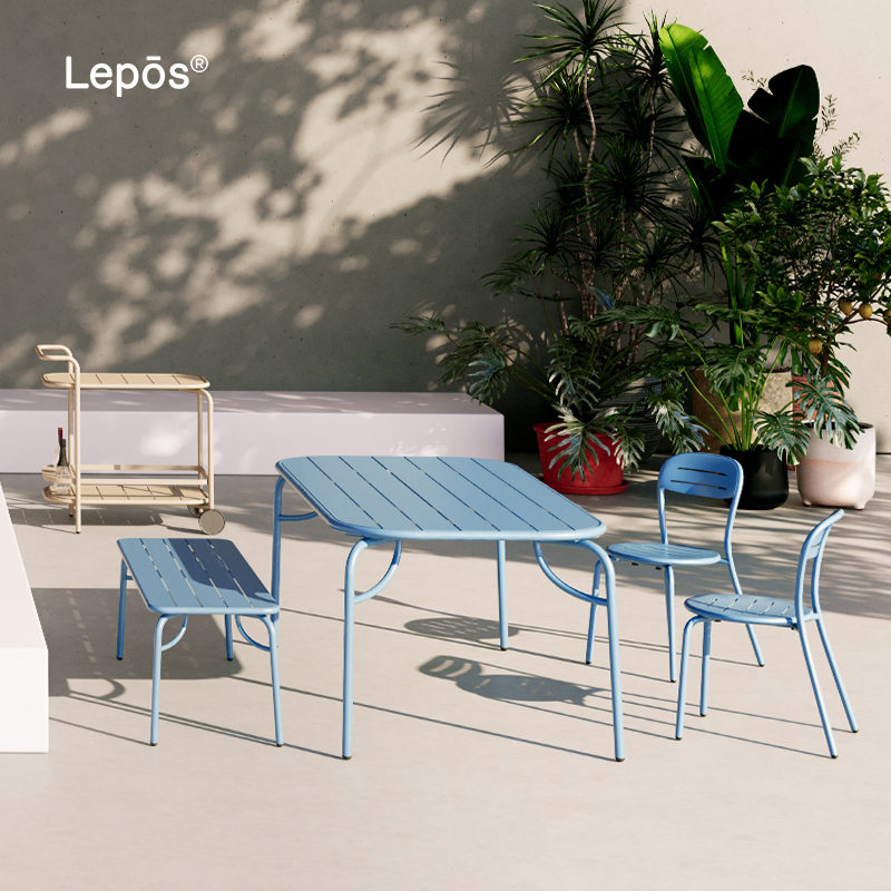 Customize Multi-Color Patio Villa Garden Hotel Furniture Project Metal Dining Table and Chairs Bench Aluminum Outdoor Tables Set