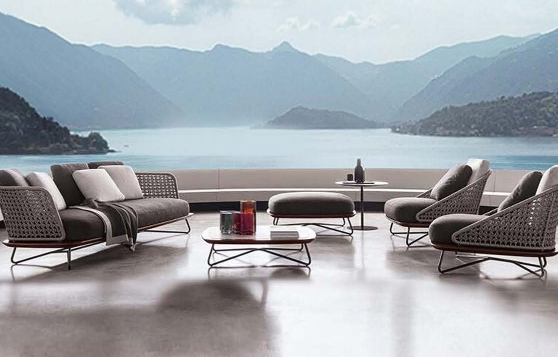 Factory Wholesale Modern Design Fabric Round Rattan Woven Outdoor Furniture Garden Two Seater Sectional Leisure Sofa