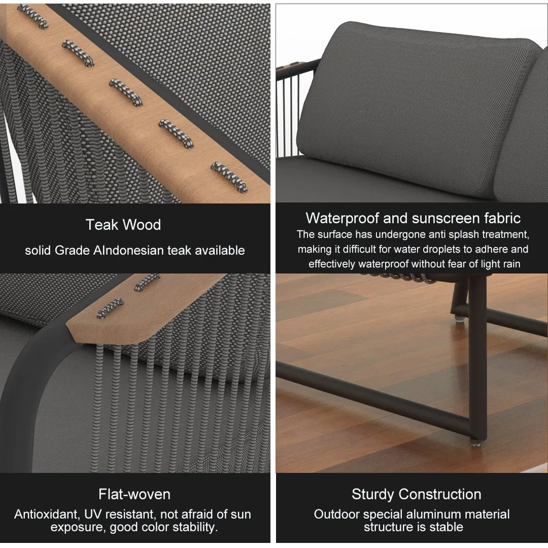 Luxury Modern Teak Wood Waterproof Outdoor Lounge Furniture Set Garden Patio Pool Outside Metal Outdoor Sofa Sectional Furniture