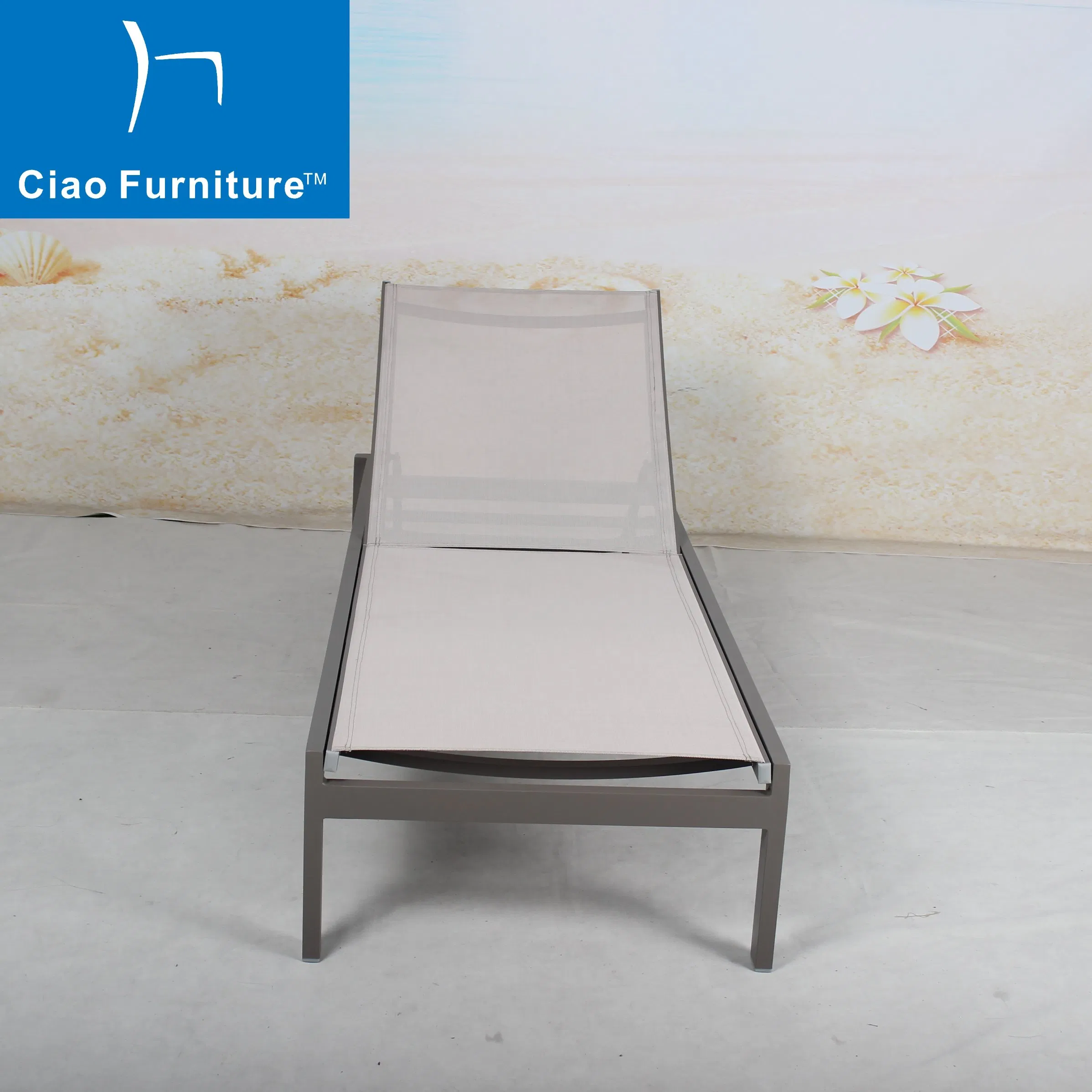 Outdoor Hotel Pool Furniture Stackable Aluminum Mesh Fabric Beach Chaise Lounge