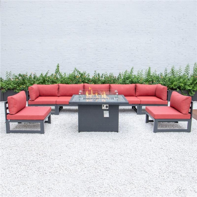 Luxury Metal Aluminum Frame Sectional Sofa Patio Outdoor Garden Sofa Set with Fire Pit Table