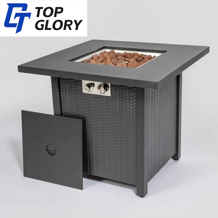Tg Outdoor Garden Furniture Patio Rattan Fire Pit Table Wicker Rectangle Gas Fire Pit Dining Table