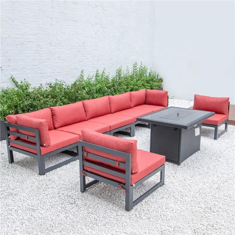 Luxury Metal Aluminum Frame Sectional Sofa Patio Outdoor Garden Sofa Set with Fire Pit Table