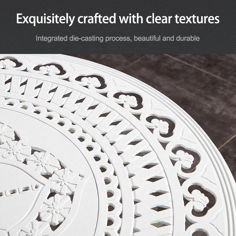 European Garden Restaurant Furniture White Cast Aluminum Courtyard Patio Dining Table and Chairs