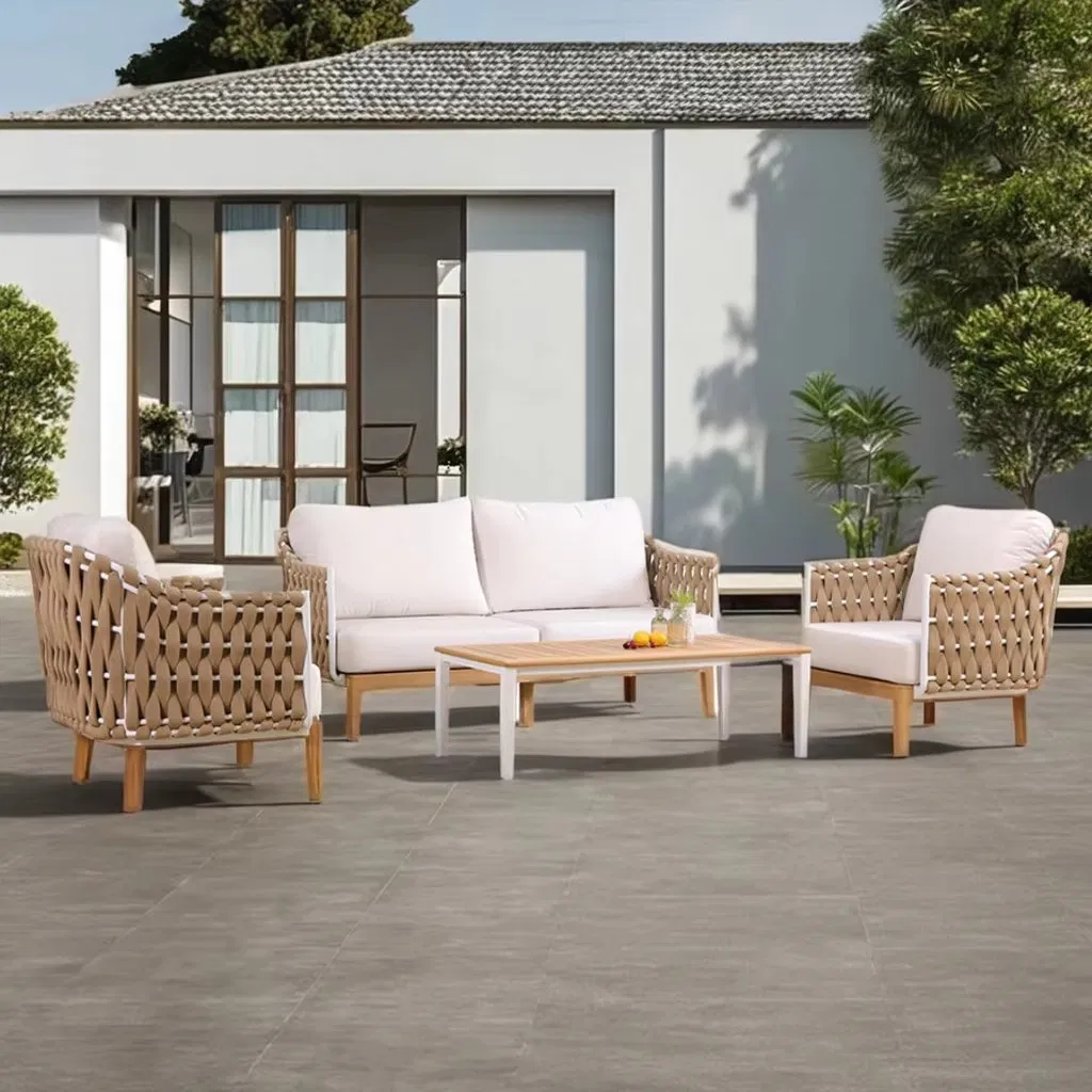 Modern Luxury Outdoor Sectional Sofa Wooden Rope Garden Outdoor Sofa