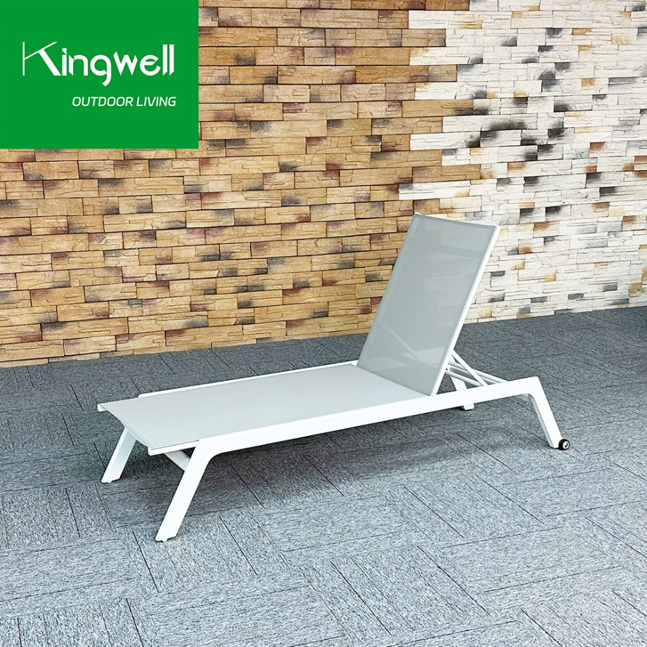 Outdoor Aluminum Frame Fabric Lounge Chaise Waterproof Textilene Fabric Sun Lounger
