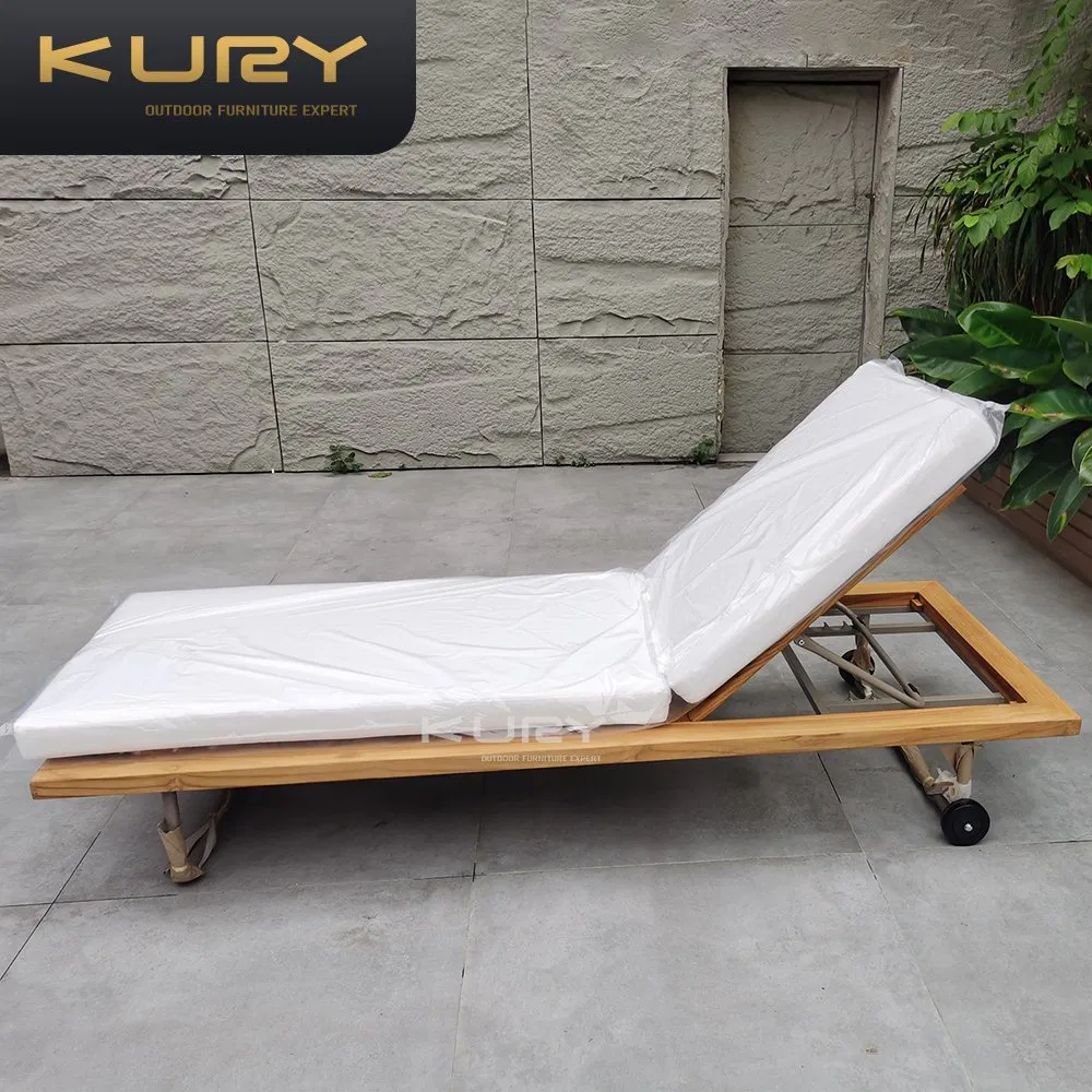 Outdoor Furniture Beach Sun Lounger Wooden Modern Sunbed Patio Set Teak Wood Furniture Lounge Chaise