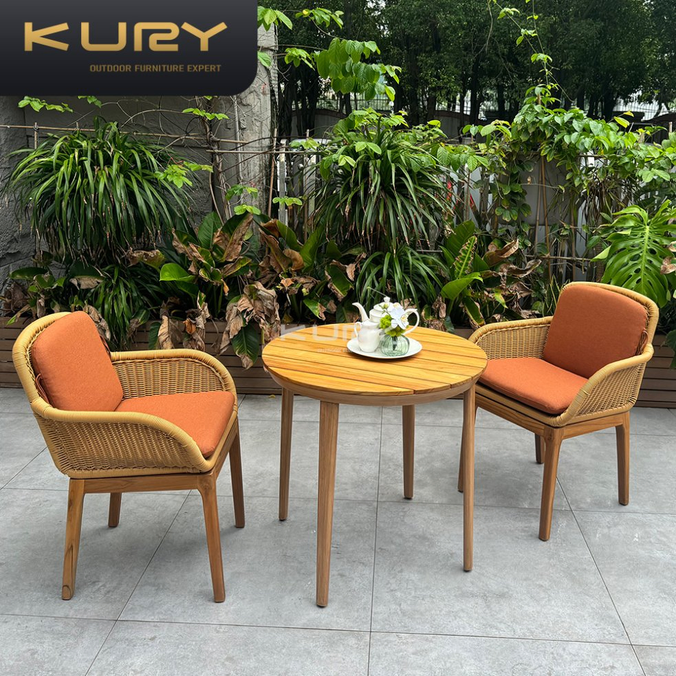 Good Quality Bistro Rattan Outdoor Furniture Teak Garden Wooden Chair Sofa Set