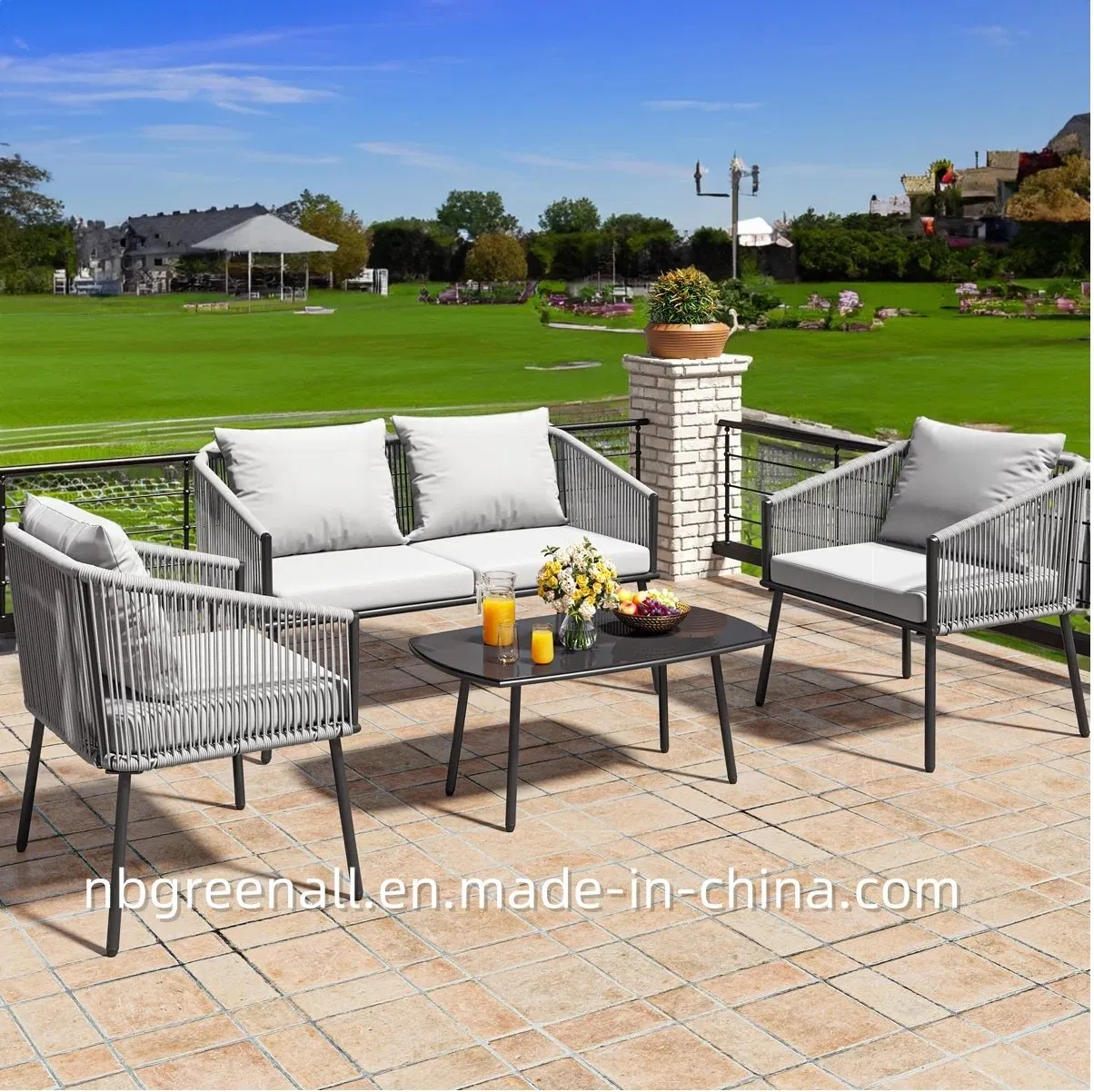 Rope Bistro Set Outdoor Furniture Garden Sofa Set with Rope Weaving