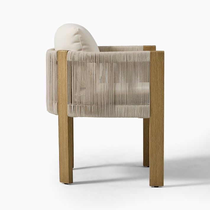 Modern Outdoor Dining Table Set Premium Teak Dining Table with Braided Rope Chairs Outdoor Furniture