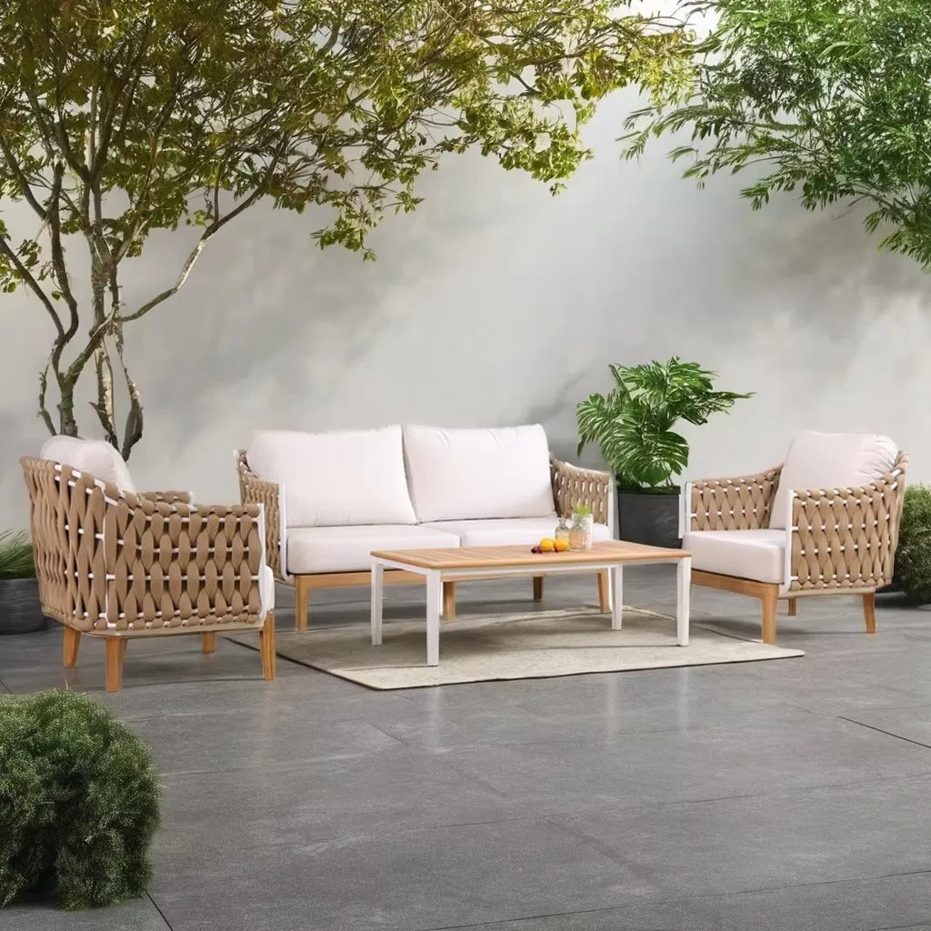 Modern Luxury Outdoor Sectional Sofa Wooden Rope Garden Outdoor Sofa