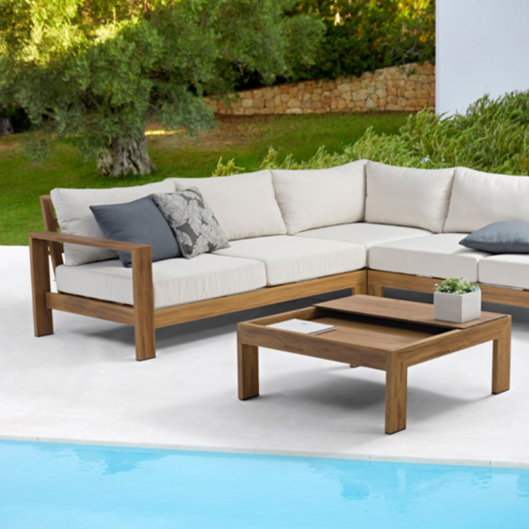Sectional Sofa Durable Material All Weather Garden Wooden Rattan Outdoor Sofa Set