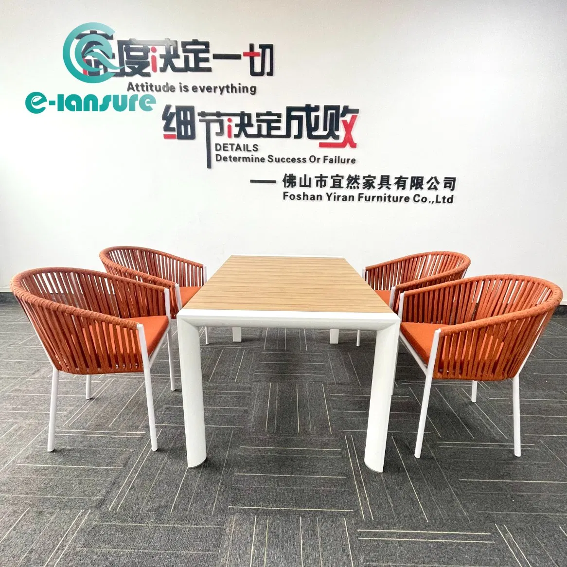 Factory Hot Selling Premium Long Lasting Outdoor Dining Set Aluminum Frame Rope Seat and Durable Plywood Table for Patio Poolside