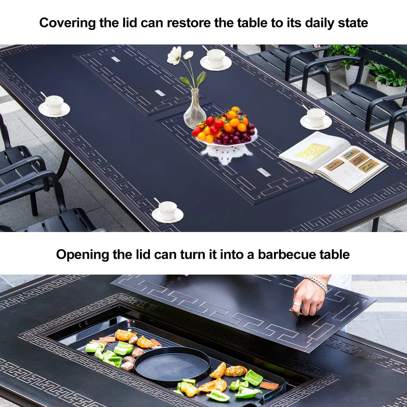 New Design Cast Aluminum Restaurant Outdoor Patio Table and Chair with BBQ Grill