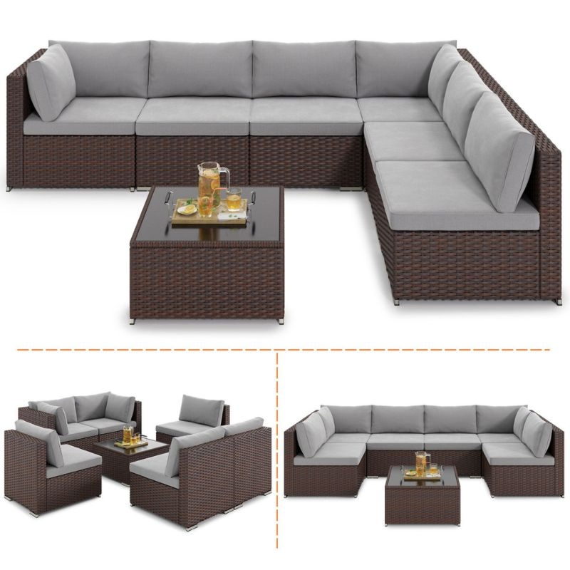Patio Rattan Sofa Set PE Wicker Sectional Rattan Outdoor Furniture Set