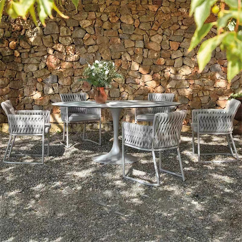 Balcony Garden Patio Furniture Dining Marble Dining Table and Outdoor Chair Set