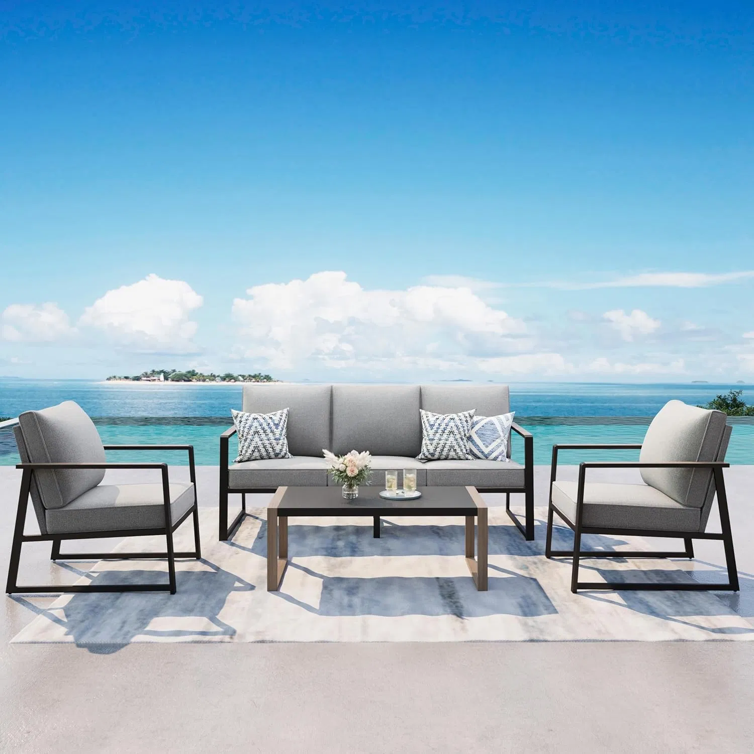 Outdoor Patio Furniture Set, All Weather Wicker Rattan Sectional Sofa Conversation Set