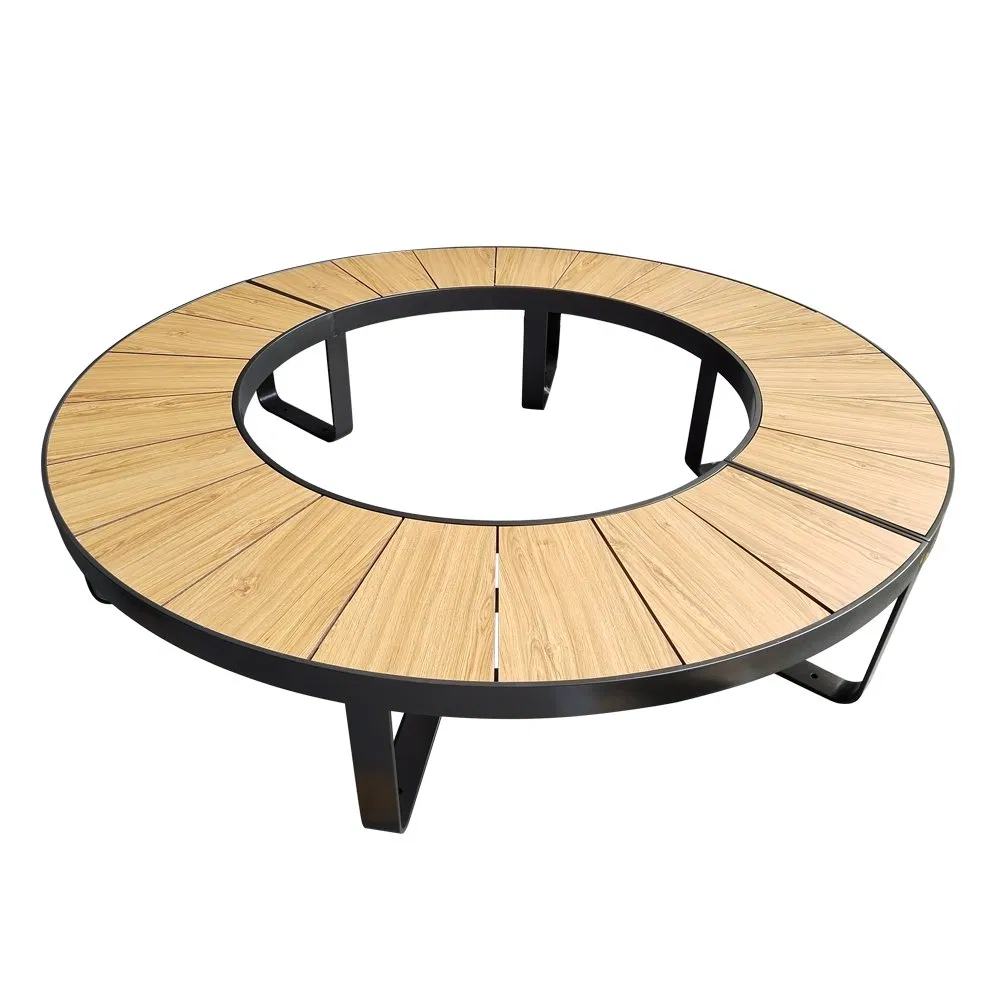 Commercial Round Steel Park Bench Courtyard HPL Solid Wood Tree Benches Backless Garden Furniture for Gym Supermarket Hospital Use Round Bench